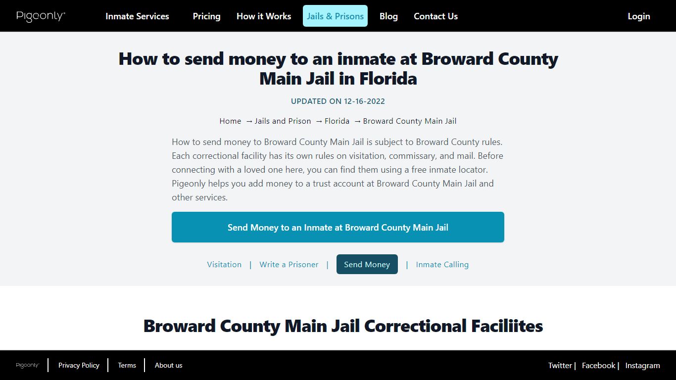 Broward County Main Jail Commissary | Florida - Pigeonly